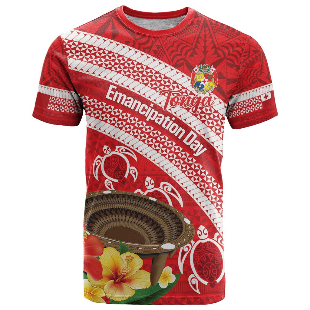 Kingdom Of Tonga Emancipation Day T Shirt Tongan Ngatu With Kumete Red LT14 Red - Polynesian Pride