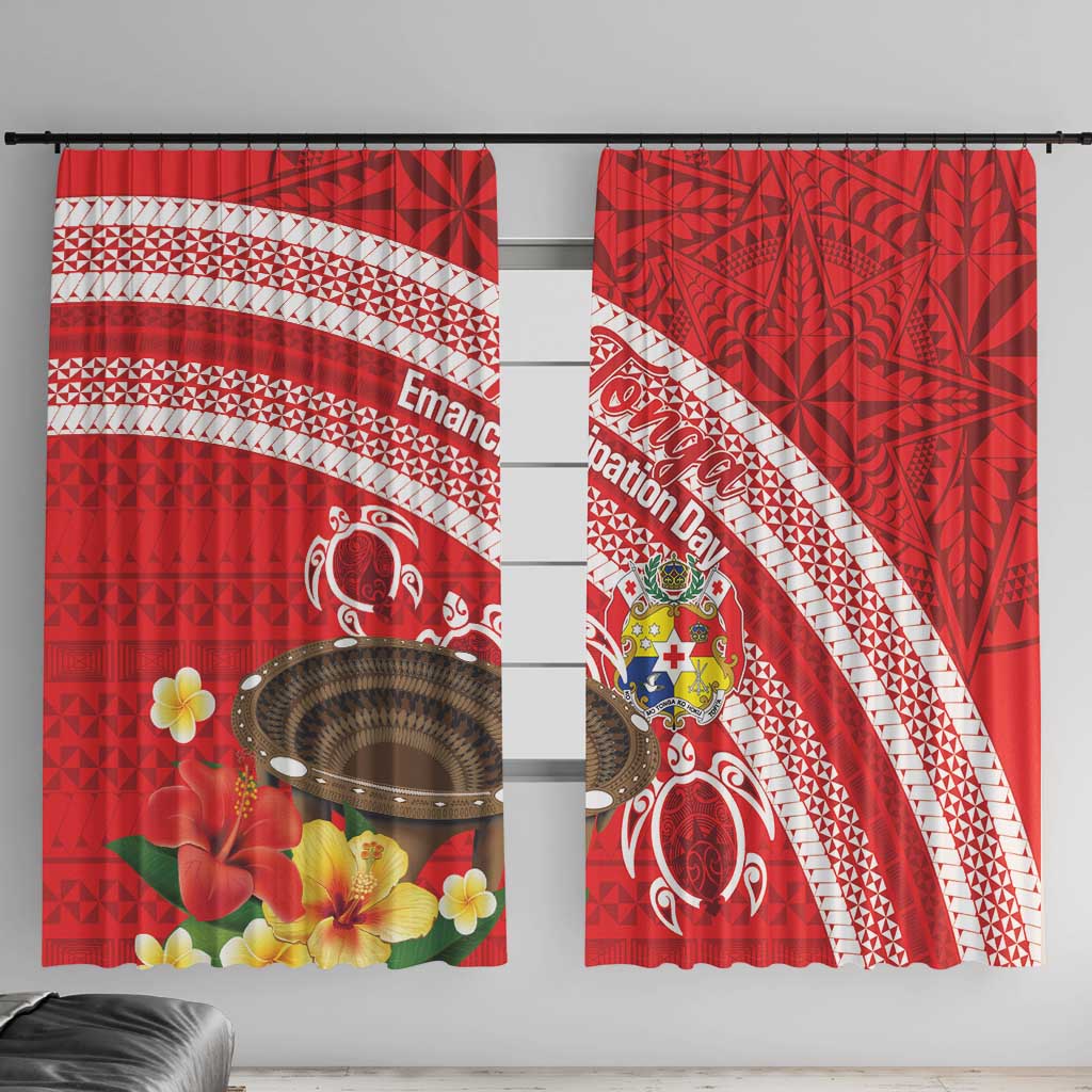 Kingdom Of Tonga Emancipation Day Window Curtain Tongan Ngatu With Kumete Red LT14 With Hooks Red - Polynesian Pride