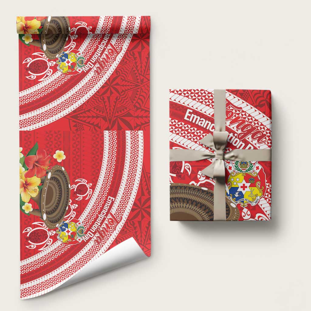 Kingdom Of Tonga Emancipation Day Wrapping Paper Tongan Ngatu With Kumete Red LT14 58" × 23" Red - Polynesian Pride