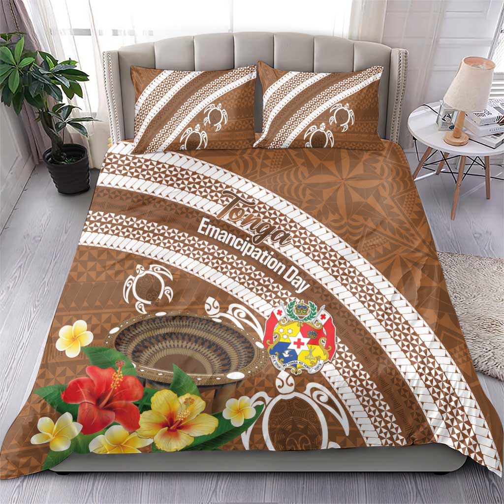 Kingdom Of Tonga Emancipation Day Bedding Set Tongan Ngatu With Kumete Brown LT14 - Polynesian Pride