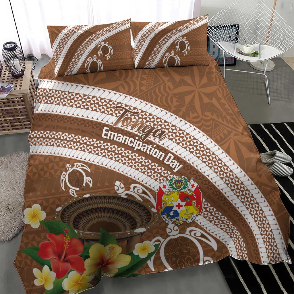 Kingdom Of Tonga Emancipation Day Bedding Set Tongan Ngatu With Kumete Brown LT14 - Polynesian Pride