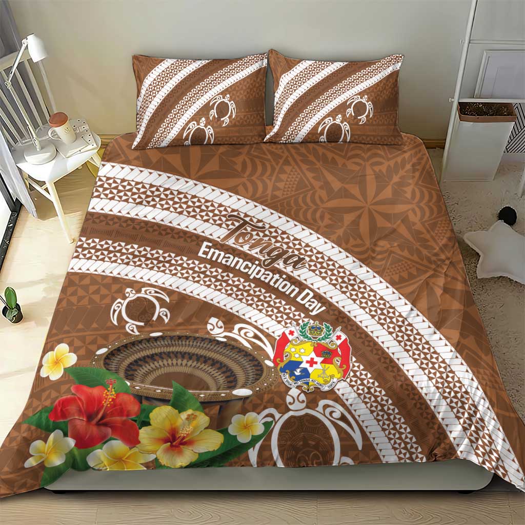 Kingdom Of Tonga Emancipation Day Bedding Set Tongan Ngatu With Kumete Brown LT14 - Polynesian Pride