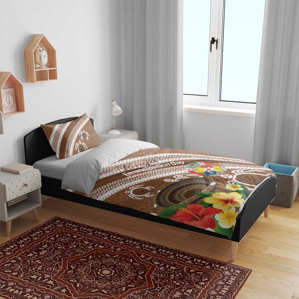Kingdom Of Tonga Emancipation Day Bedding Set Tongan Ngatu With Kumete Brown LT14 - Polynesian Pride