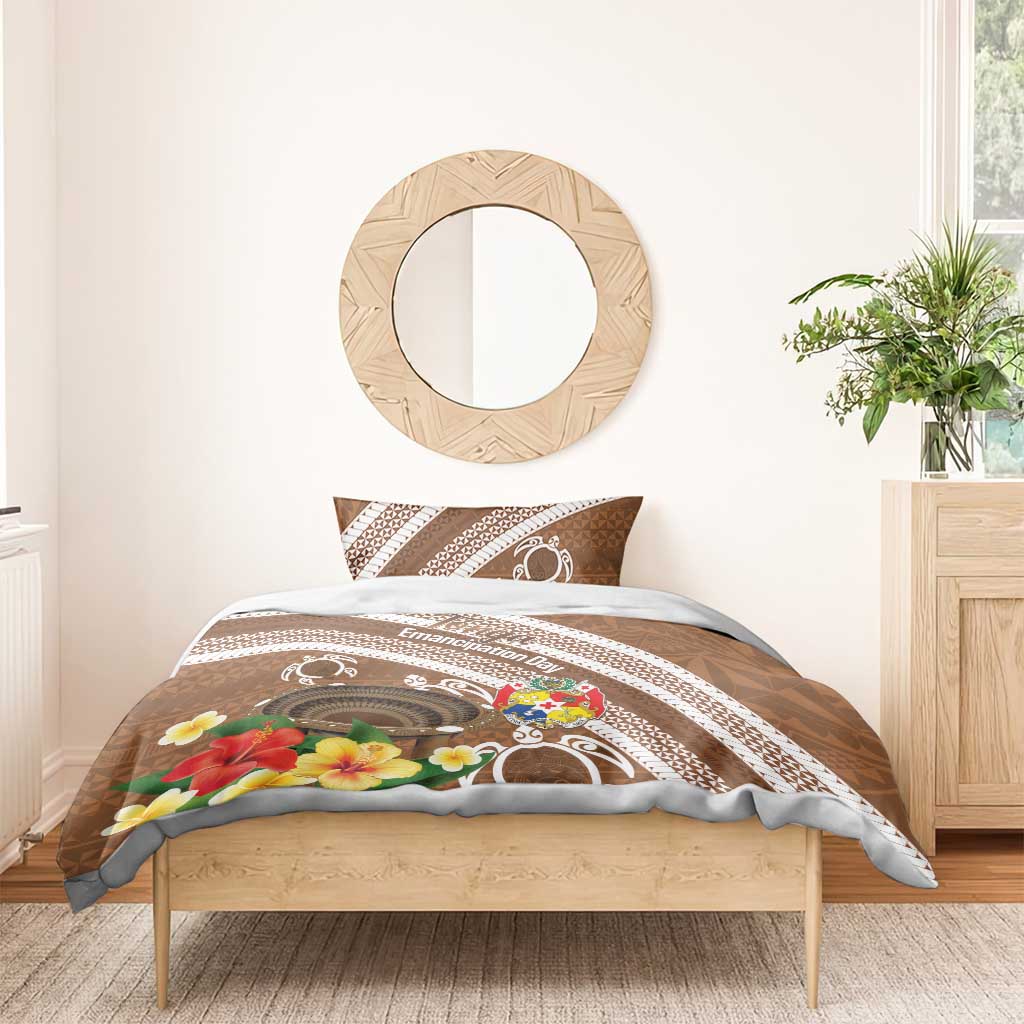 Kingdom Of Tonga Emancipation Day Bedding Set Tongan Ngatu With Kumete Brown LT14 - Polynesian Pride