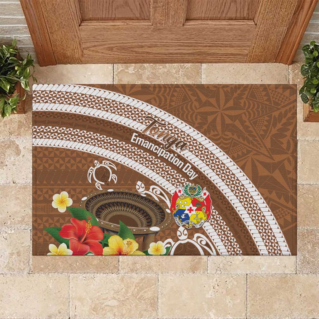 Kingdom Of Tonga Emancipation Day Rubber Doormat Tongan Ngatu With Kumete Brown LT14 Brown - Polynesian Pride