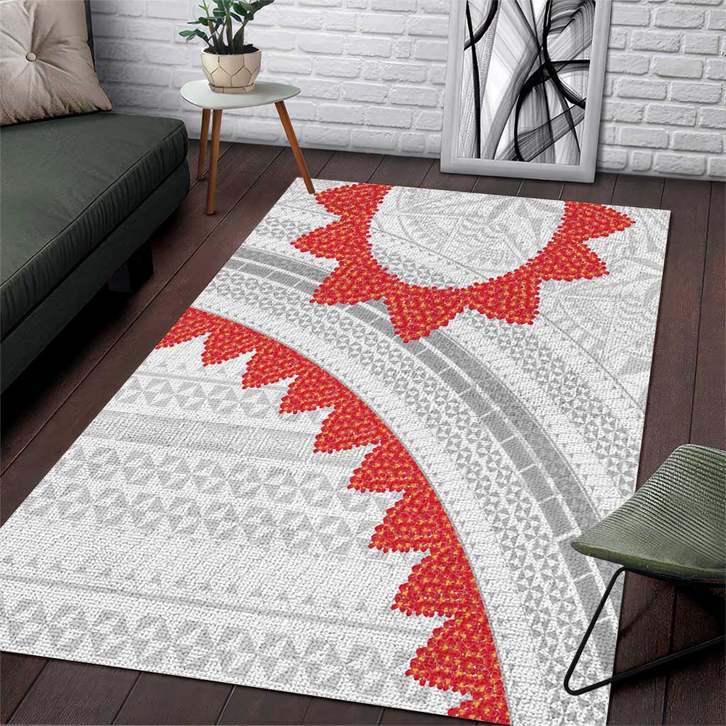 Tonga White Sunday Area Rug Heilala Flowers Tongan Ngatu Pattern LT14 White - Polynesian Pride