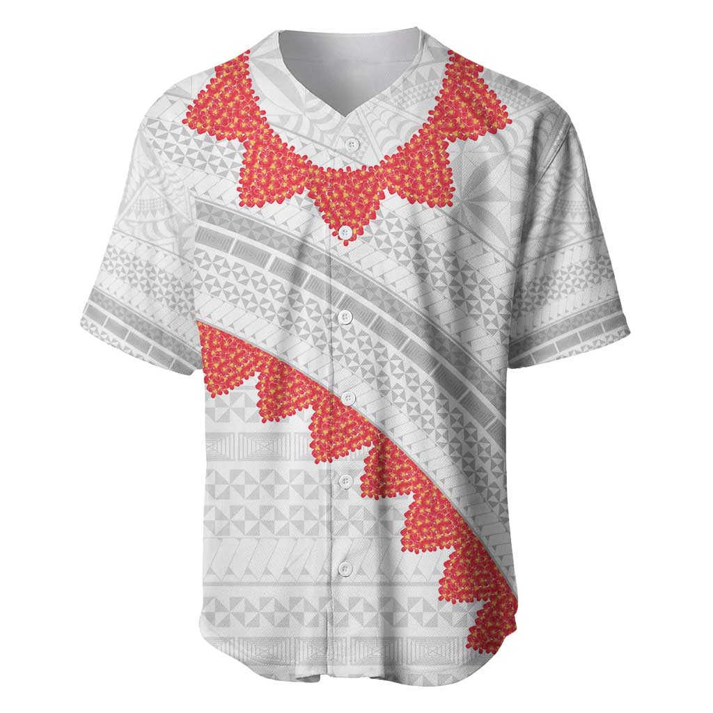 Tonga White Sunday Baseball Jersey Heilala Flowers Tongan Ngatu Pattern LT14 White - Polynesian Pride
