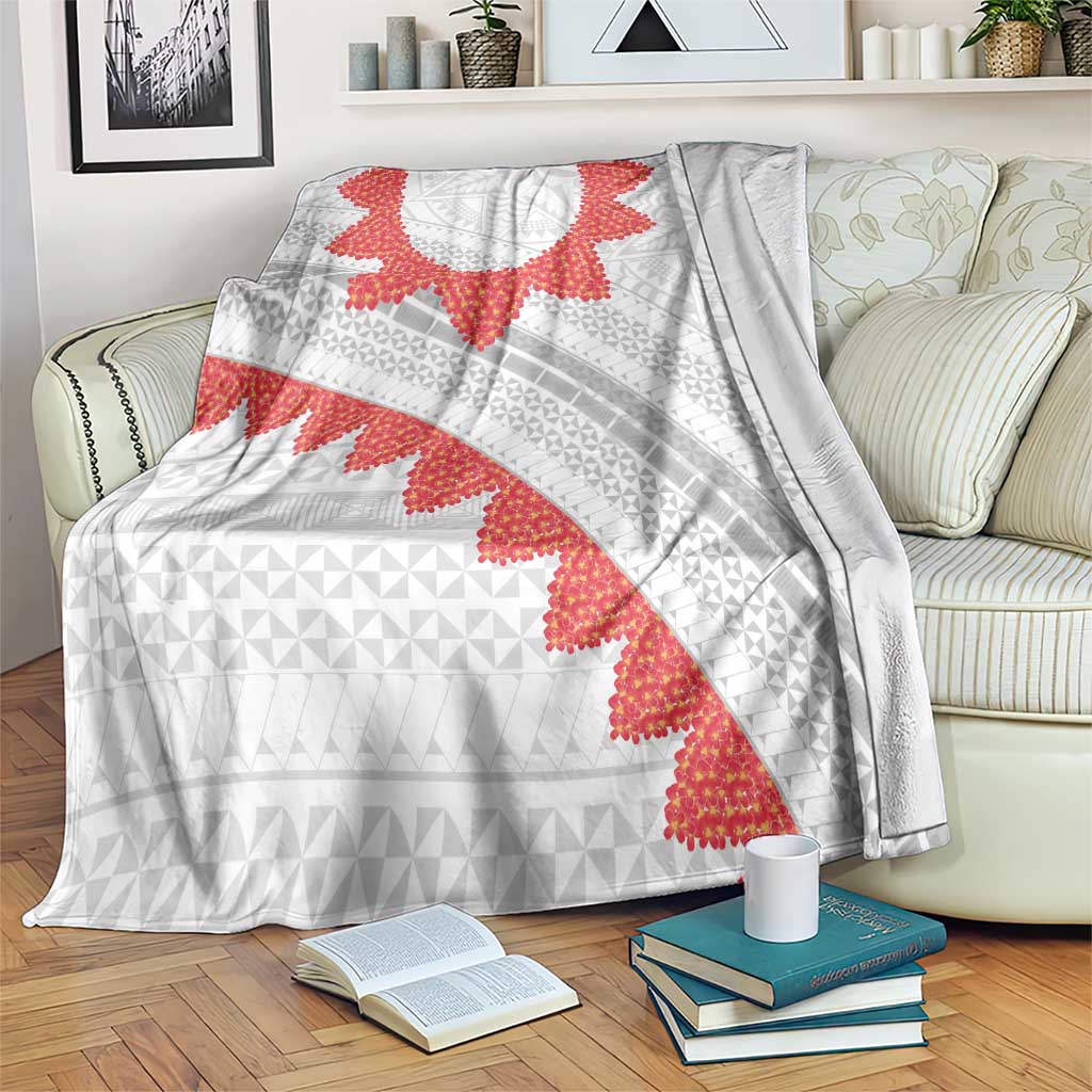 Tonga White Sunday Blanket Heilala Flowers Tongan Ngatu Pattern LT14 White - Polynesian Pride