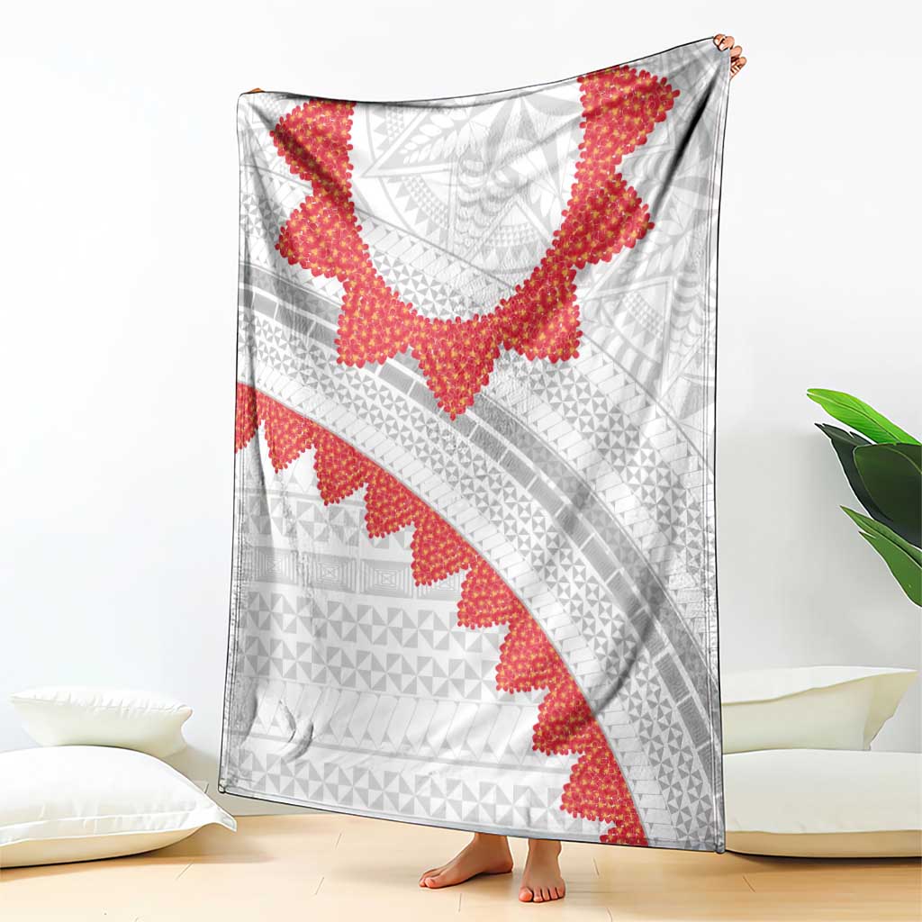 Tonga White Sunday Blanket Heilala Flowers Tongan Ngatu Pattern LT14 - Polynesian Pride