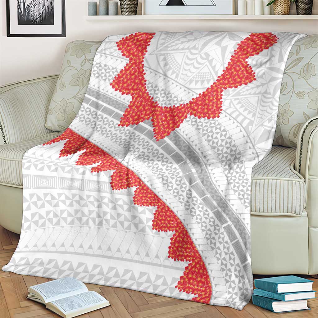 Tonga White Sunday Blanket Heilala Flowers Tongan Ngatu Pattern LT14 - Polynesian Pride