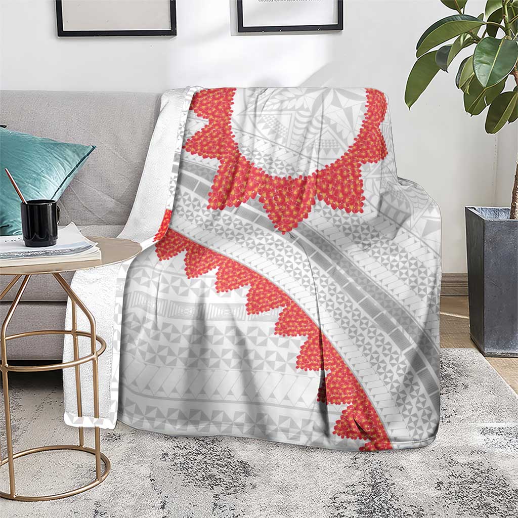 Tonga White Sunday Blanket Heilala Flowers Tongan Ngatu Pattern LT14 - Polynesian Pride