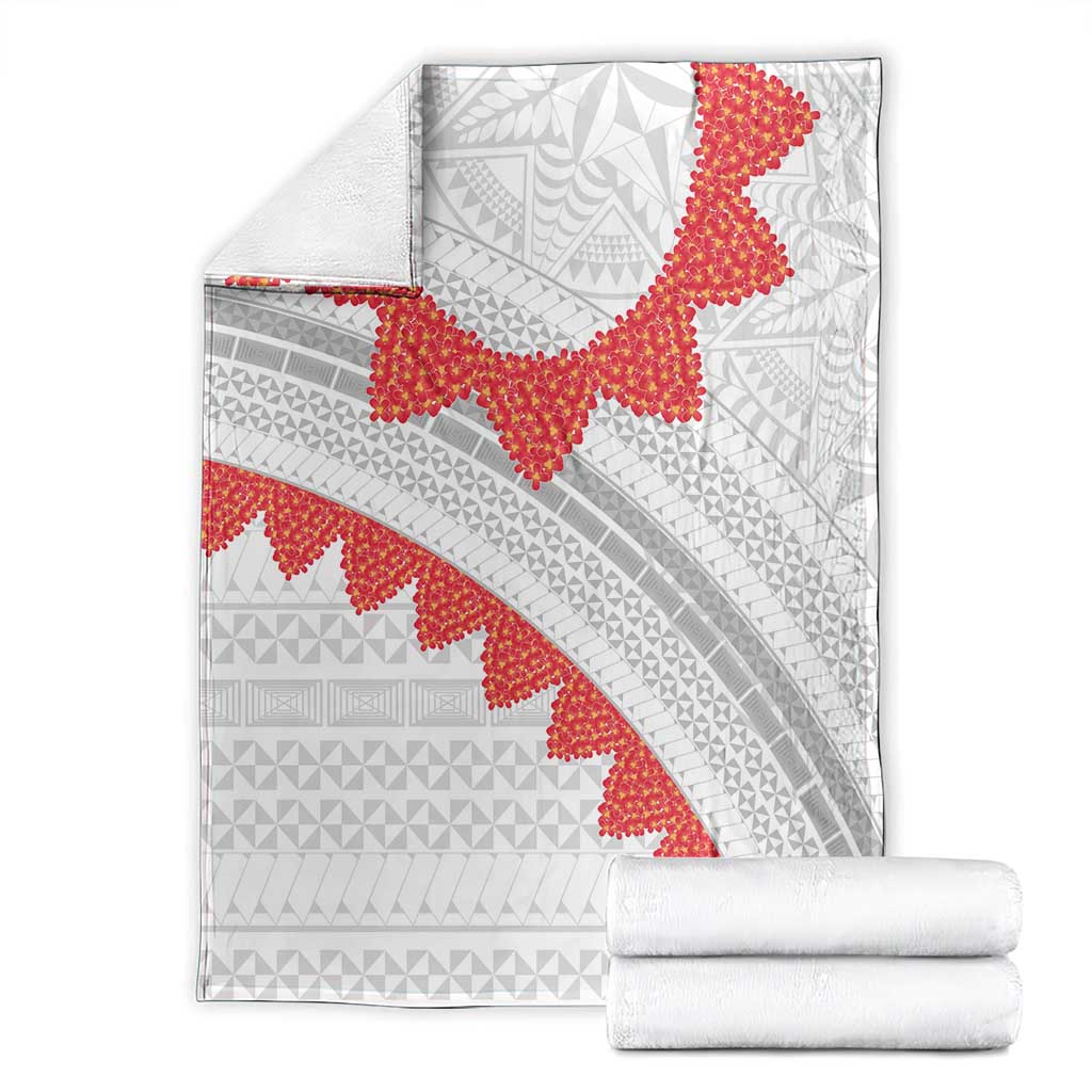 Tonga White Sunday Blanket Heilala Flowers Tongan Ngatu Pattern LT14 - Polynesian Pride