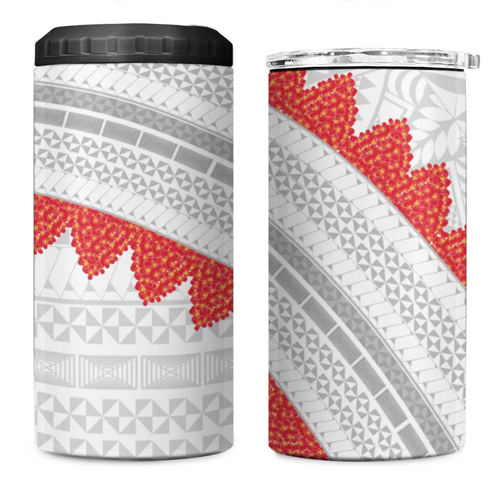 Tonga White Sunday 4 in 1 Can Cooler Tumbler Heilala Flowers Tongan Ngatu Pattern LT14 One Size: 16 oz White - Polynesian Pride