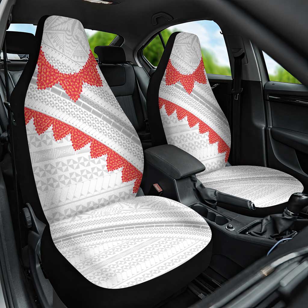 Tonga White Sunday Car Seat Cover Heilala Flowers Tongan Ngatu Pattern LT14 One Size White - Polynesian Pride
