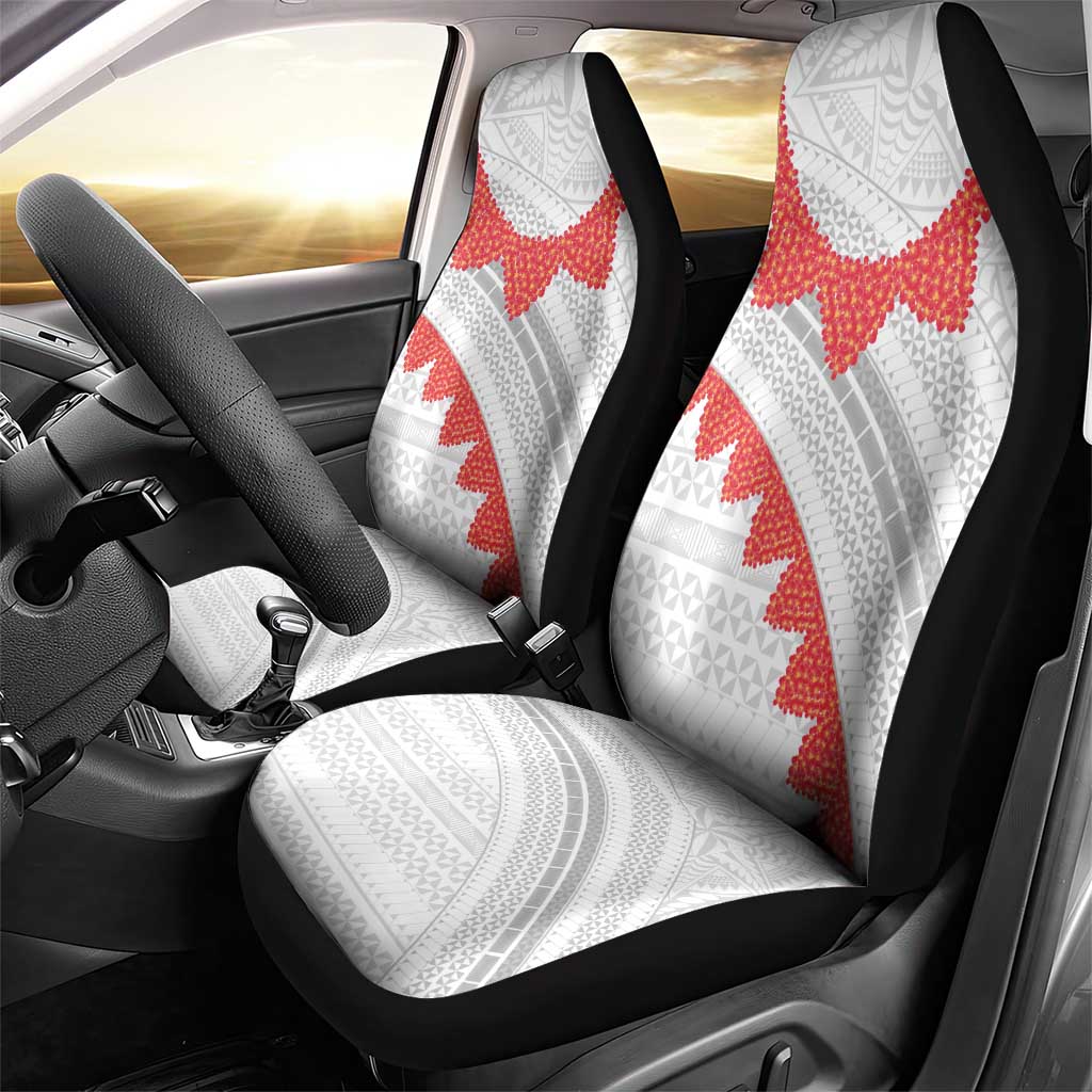 Tonga White Sunday Car Seat Cover Heilala Flowers Tongan Ngatu Pattern LT14 - Polynesian Pride
