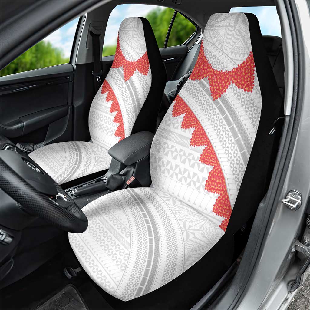 Tonga White Sunday Car Seat Cover Heilala Flowers Tongan Ngatu Pattern LT14 - Polynesian Pride