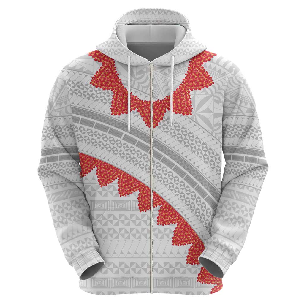 Tonga White Sunday Hoodie Heilala Flowers Tongan Ngatu Pattern LT14 - Polynesian Pride
