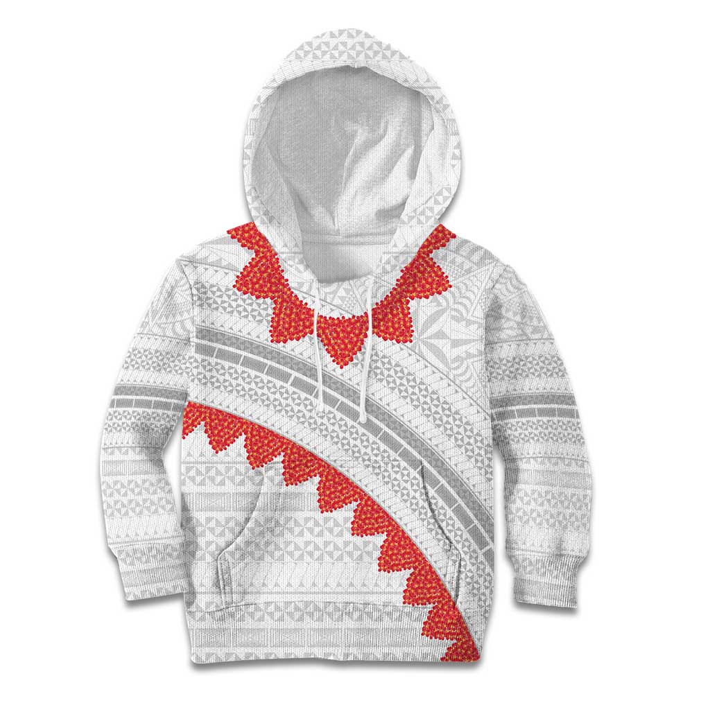 Tonga White Sunday Kid Hoodie Heilala Flowers Tongan Ngatu Pattern LT14 Hoodie White - Polynesian Pride
