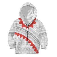Tonga White Sunday Kid Hoodie Heilala Flowers Tongan Ngatu Pattern LT14 Zip Hoodie White - Polynesian Pride