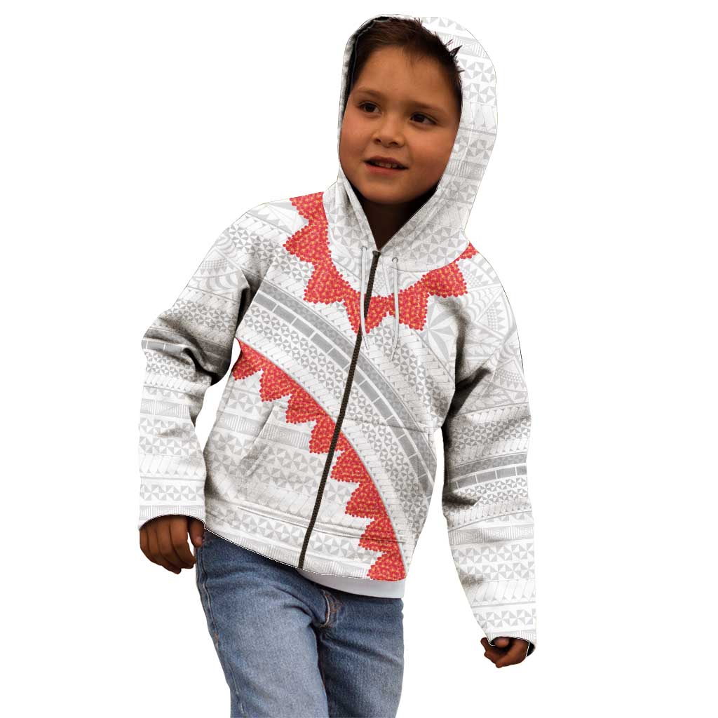 Tonga White Sunday Kid Hoodie Heilala Flowers Tongan Ngatu Pattern LT14 - Polynesian Pride