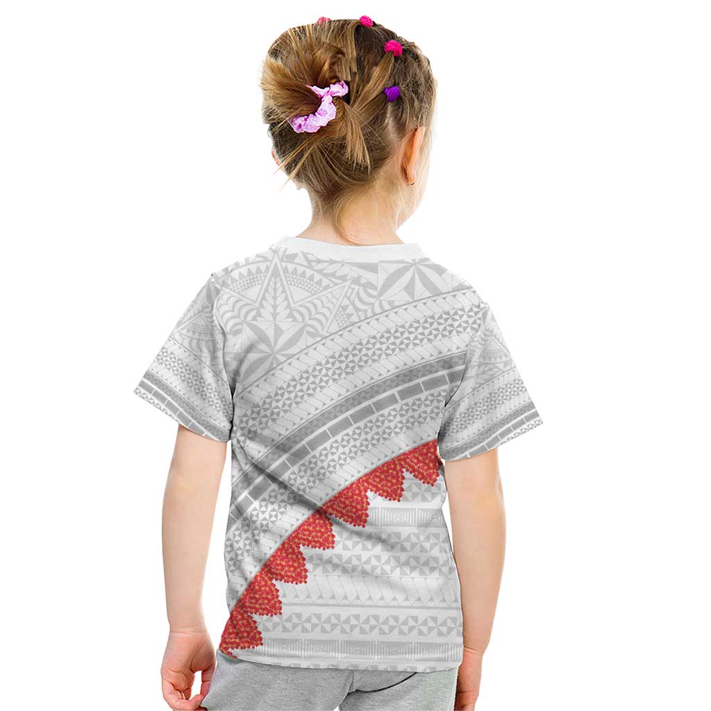 Tonga White Sunday Kid T Shirt Heilala Flowers Tongan Ngatu Pattern LT14 - Polynesian Pride