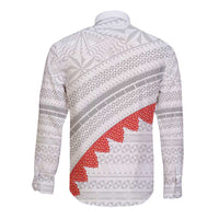 Tonga White Sunday Long Sleeve Button Shirt Heilala Flowers Tongan Ngatu Pattern LT14 - Polynesian Pride