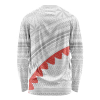 Tonga White Sunday Long Sleeve Shirt Heilala Flowers Tongan Ngatu Pattern LT14 - Polynesian Pride