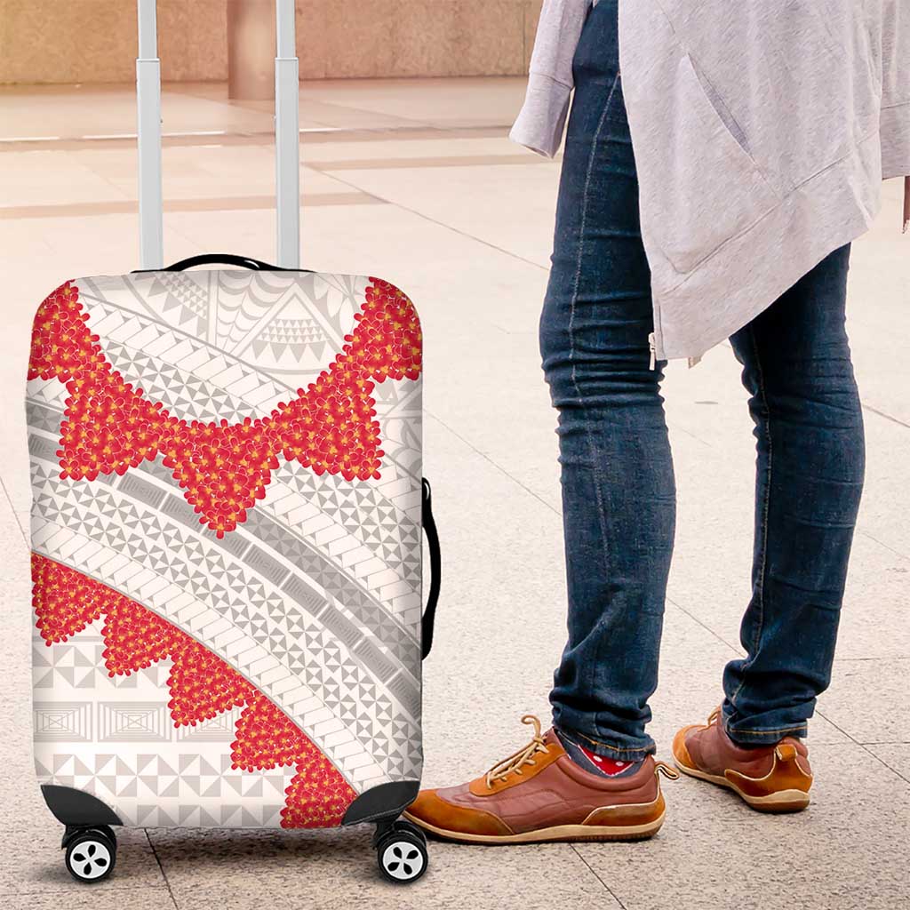 Tonga White Sunday Luggage Cover Heilala Flowers Tongan Ngatu Pattern LT14 White - Polynesian Pride