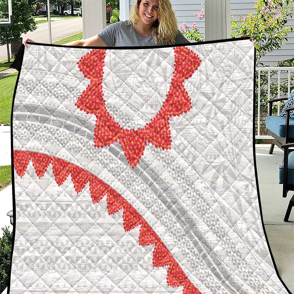 Tonga White Sunday Quilt Heilala Flowers Tongan Ngatu Pattern LT14 White - Polynesian Pride