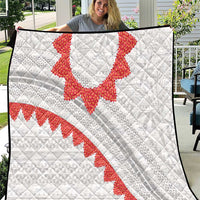 Tonga White Sunday Quilt Heilala Flowers Tongan Ngatu Pattern LT14 White - Polynesian Pride