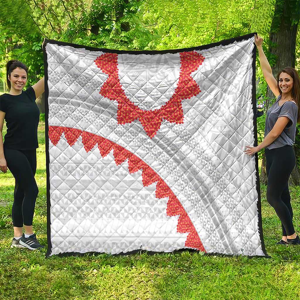 Tonga White Sunday Quilt Heilala Flowers Tongan Ngatu Pattern LT14 - Polynesian Pride