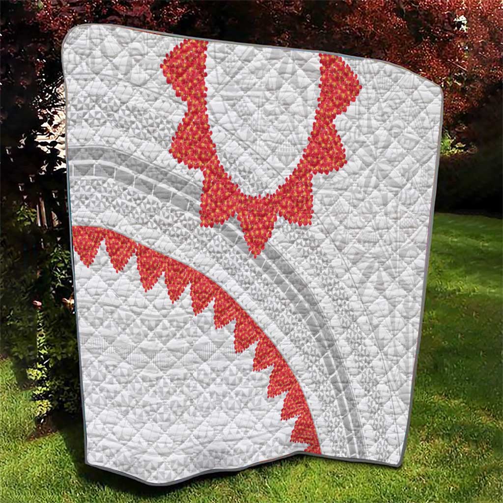 Tonga White Sunday Quilt Heilala Flowers Tongan Ngatu Pattern LT14 - Polynesian Pride