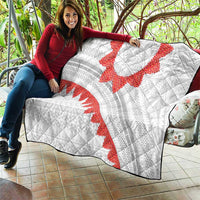 Tonga White Sunday Quilt Heilala Flowers Tongan Ngatu Pattern LT14 - Polynesian Pride