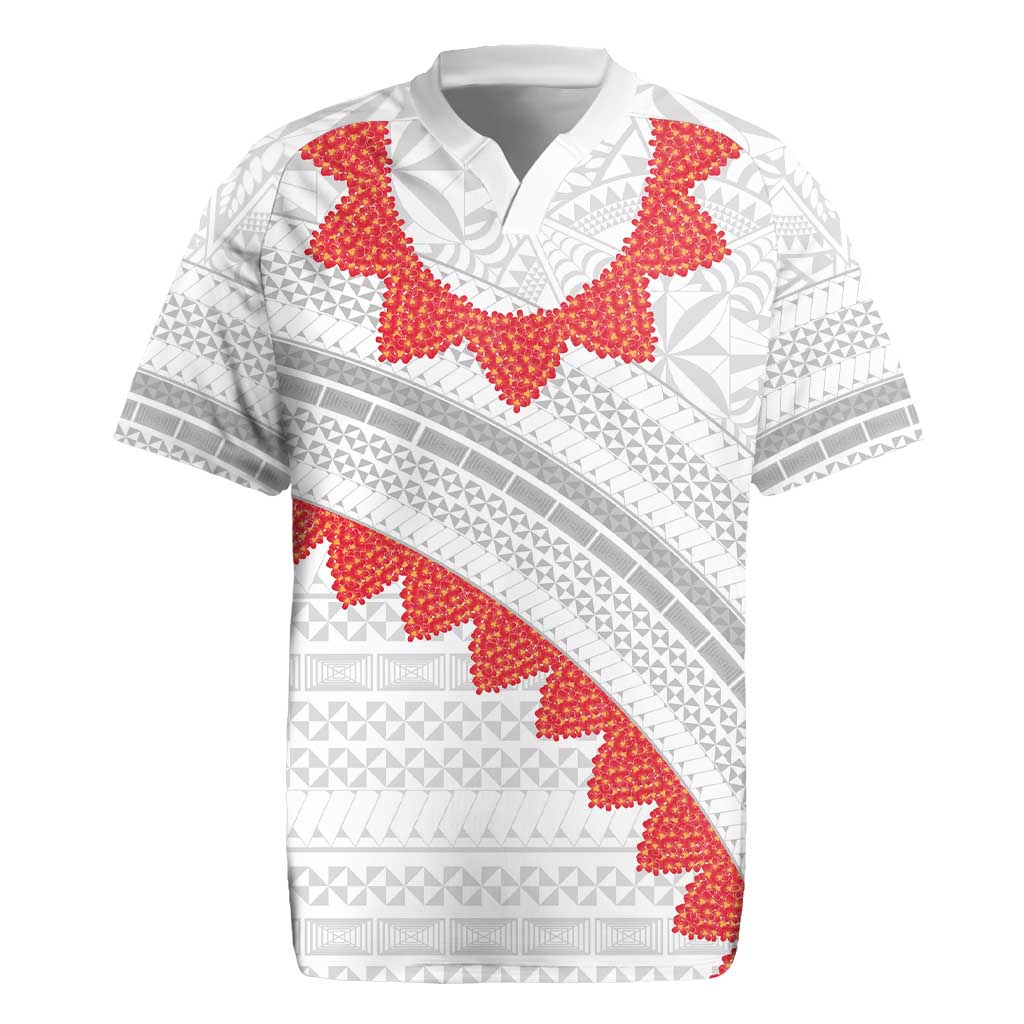 Tonga White Sunday Rugby Jersey Heilala Flowers Tongan Ngatu Pattern LT14 White - Polynesian Pride