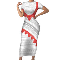 Tonga White Sunday Short Sleeve Bodycon Dress Heilala Flowers Tongan Ngatu Pattern LT14 Long Dress White - Polynesian Pride