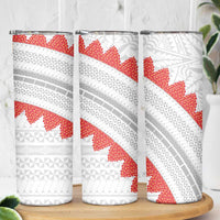 Tonga White Sunday Skinny Tumbler Heilala Flowers Tongan Ngatu Pattern LT14 - Polynesian Pride