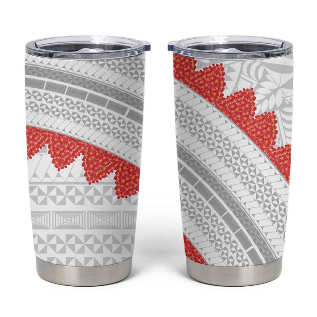 Tonga White Sunday Tumbler Cup Heilala Flowers Tongan Ngatu Pattern LT14 White - Polynesian Pride