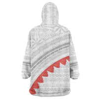 Tonga White Sunday Wearable Blanket Hoodie Heilala Flowers Tongan Ngatu Pattern LT14 - Polynesian Pride