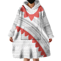 Tonga White Sunday Wearable Blanket Hoodie Heilala Flowers Tongan Ngatu Pattern LT14 - Polynesian Pride