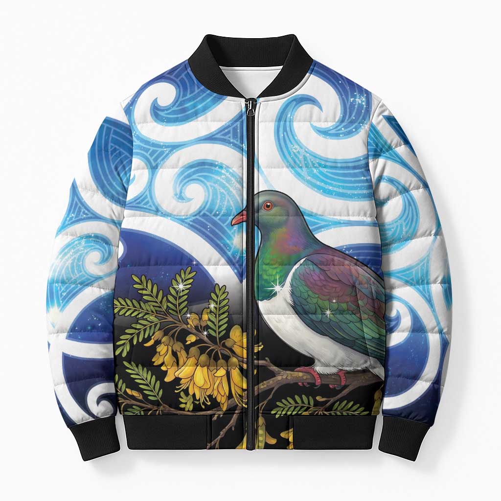 Kekeru New Zealand Matariki Bomber Puffer Jacket Kukupa Kowhai Maori New Year Blue Version LT14 Unisex Blue - Polynesian Pride