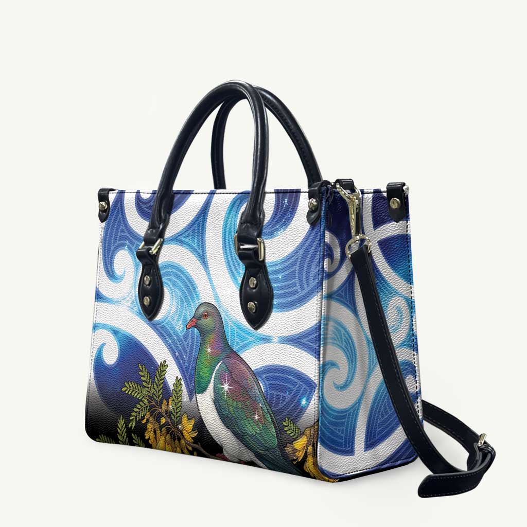 Kekeru New Zealand Matariki Leather Bag Kukupa Kowhai Maori New Year Blue Version LT14 Blue - Polynesian Pride