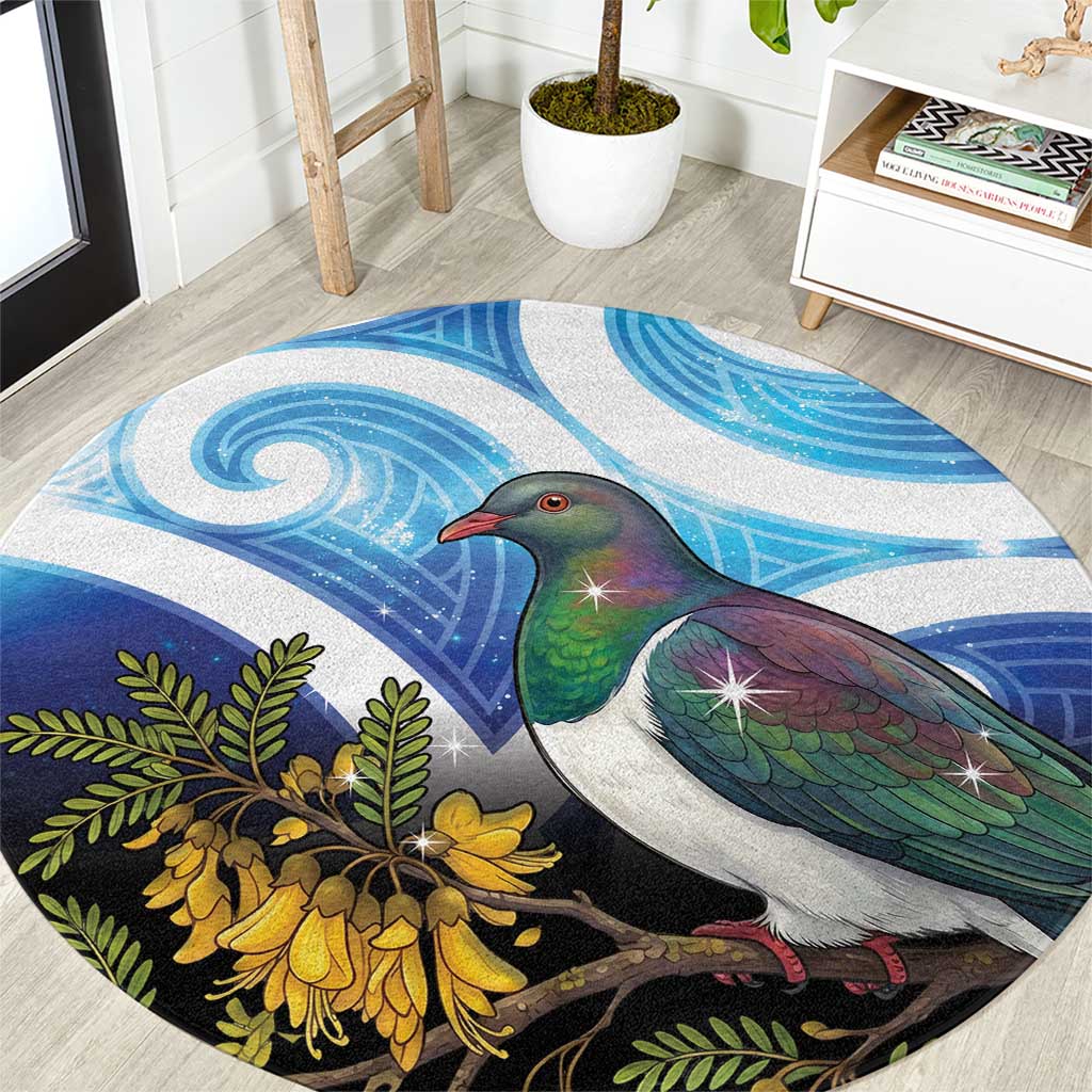 Kekeru New Zealand Matariki Round Carpet Kukupa Kowhai Maori New Year Blue Version LT14 Blue - Polynesian Pride