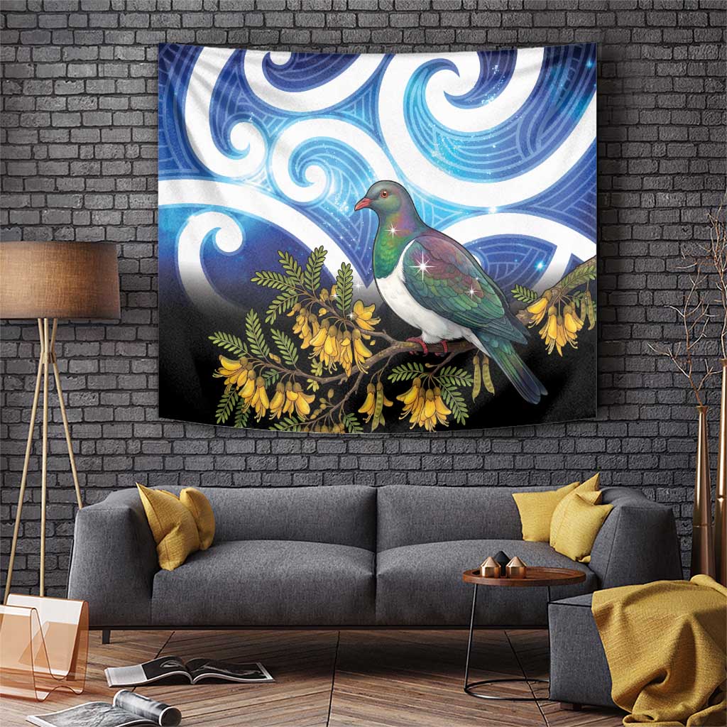 Kekeru New Zealand Matariki Tapestry Kukupa Kowhai Maori New Year Blue Version LT14 Blue - Polynesian Pride