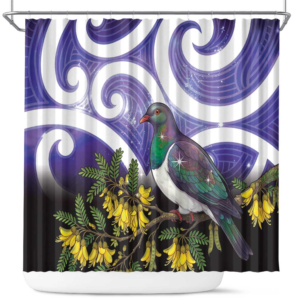 Kekeru New Zealand Matariki Shower Curtain Kukupa Kowhai Maori New Year Purple Version LT14 Purple - Polynesian Pride