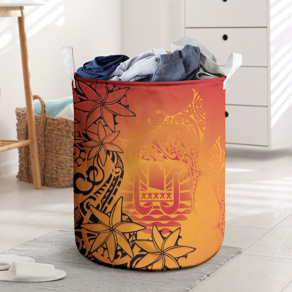French Polynesia Manta Ray Tattoo Laundry Basket Tahiti Hahalua Tiare Maori Gradient Style LT14 Orange - Polynesian Pride