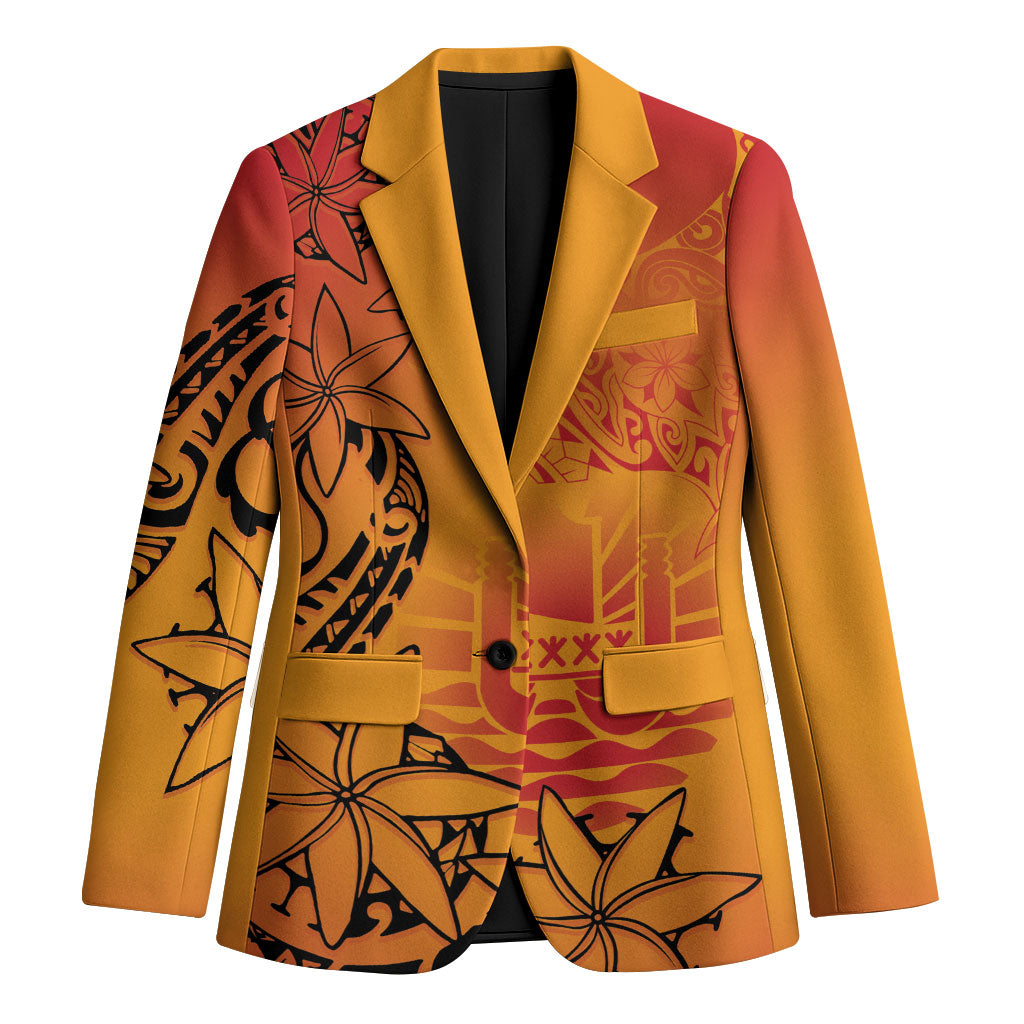 French Polynesia Manta Ray Tattoo Blazer Tahiti Hahalua Tiare Maori Gradient Style LT14 Unisex Orange - Polynesian Pride