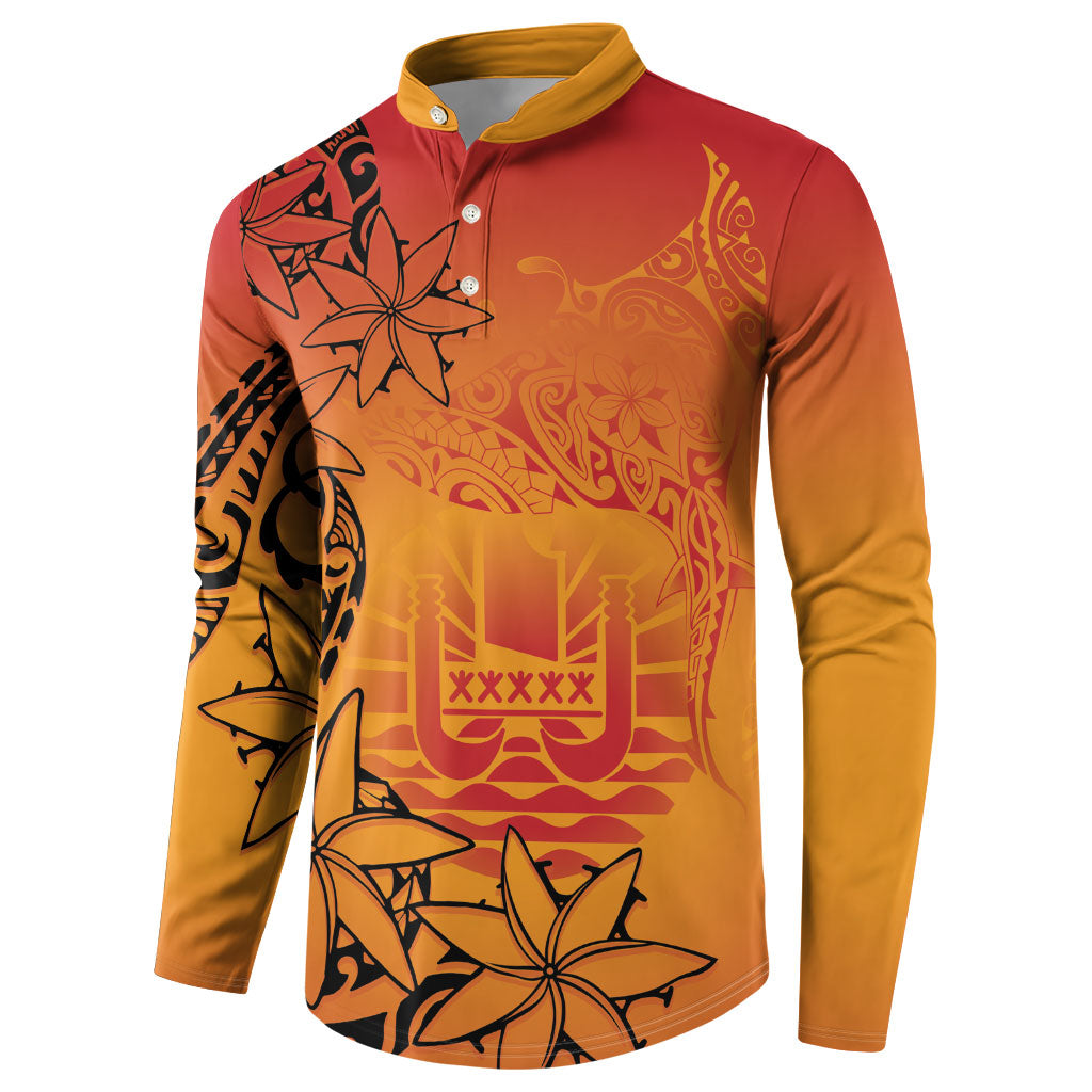 French Polynesia Manta Ray Tattoo Button Sweatshirt Tahiti Hahalua Tiare Maori Gradient Style LT14 - Polynesian Pride
