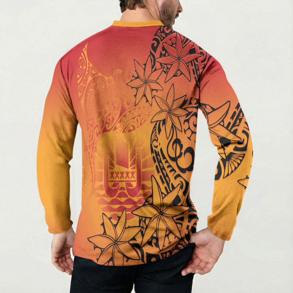 French Polynesia Manta Ray Tattoo Button Sweatshirt Tahiti Hahalua Tiare Maori Gradient Style LT14 - Polynesian Pride