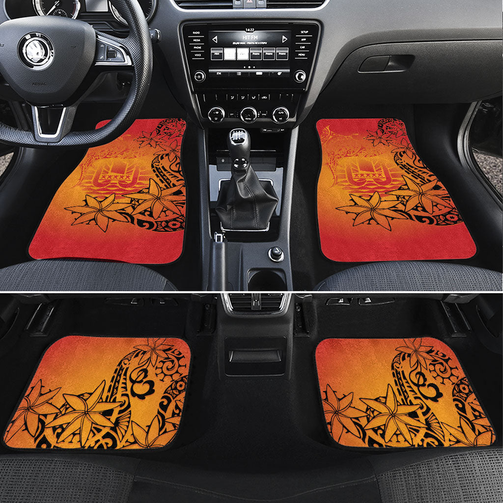 French Polynesia Manta Ray Tattoo Car Mats Tahiti Hahalua Tiare Maori Gradient Style LT14 Set 4pcs Orange - Polynesian Pride