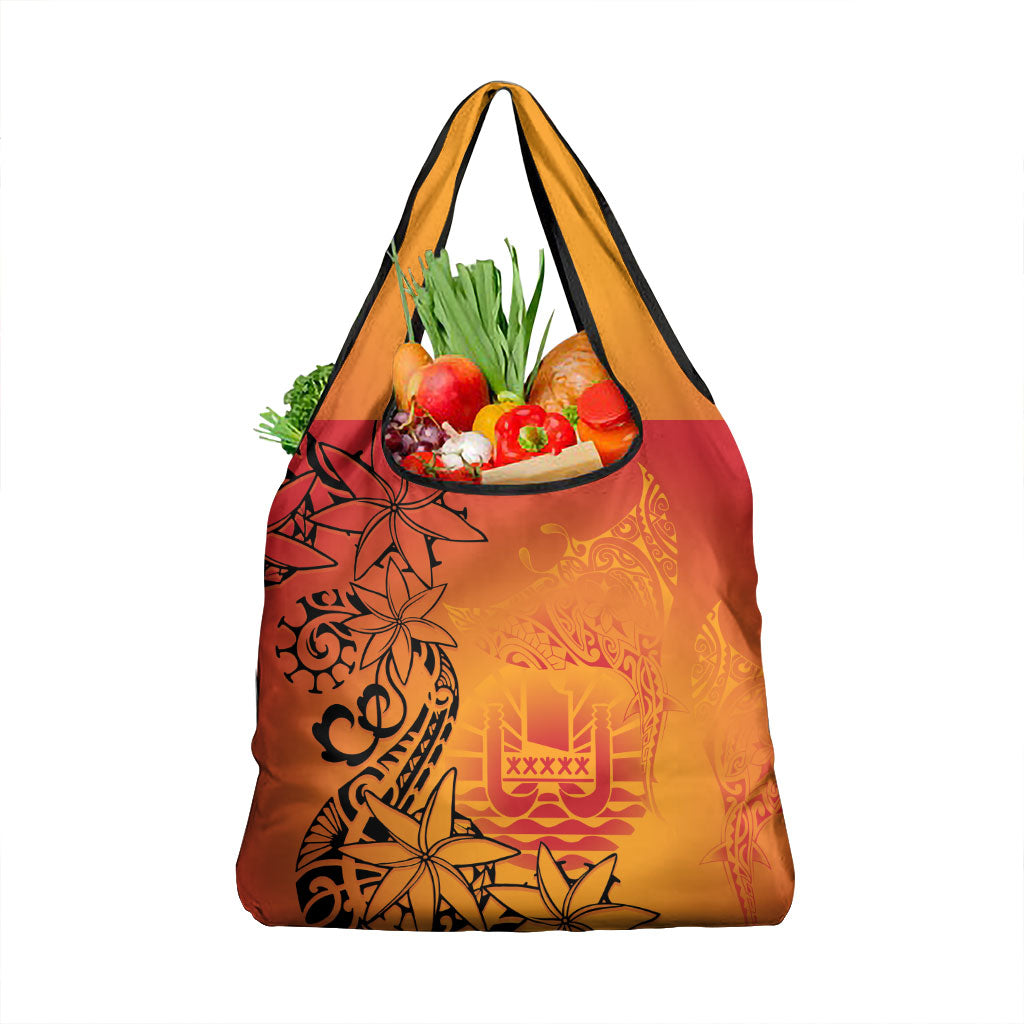 French Polynesia Manta Ray Tattoo Grocery Bag Tahiti Hahalua Tiare Maori Gradient Style LT14 1-pack One Size Orange - Polynesian Pride